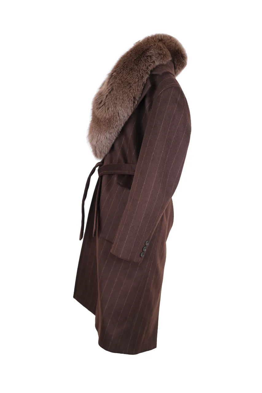 Long Wool Dress Coat Jacket w/ Fur Collar