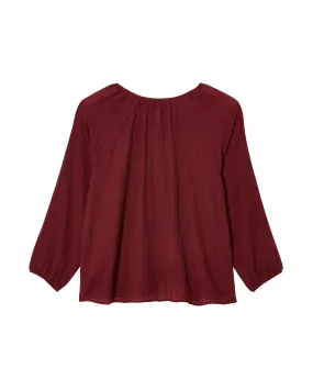 Lorraine Long Sleeve Woven Peasant Blouse | Red