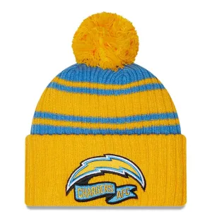 Los Angeles Chargers Powder Blue/Gold 2022 Sideline Cuffed Pom Knit Beanie