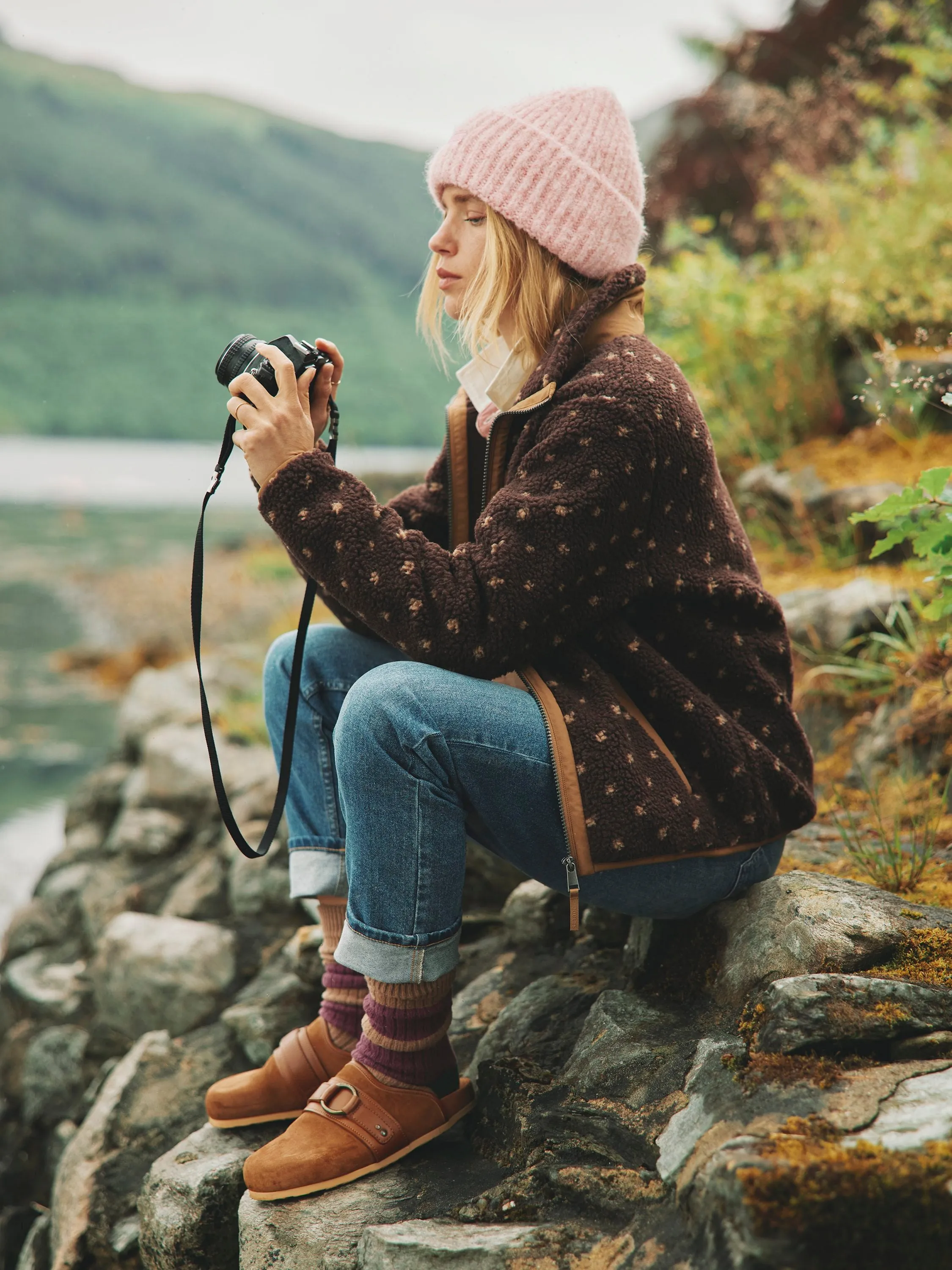 Lottie Chocolate Brown spot Borg Fleece Jacket