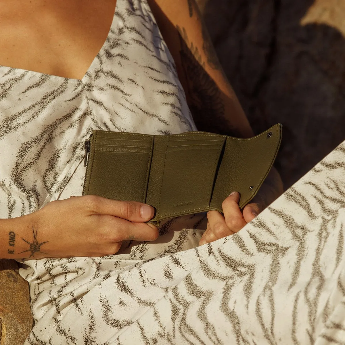 Lucky Sometimes Leather Wallet in Khaki