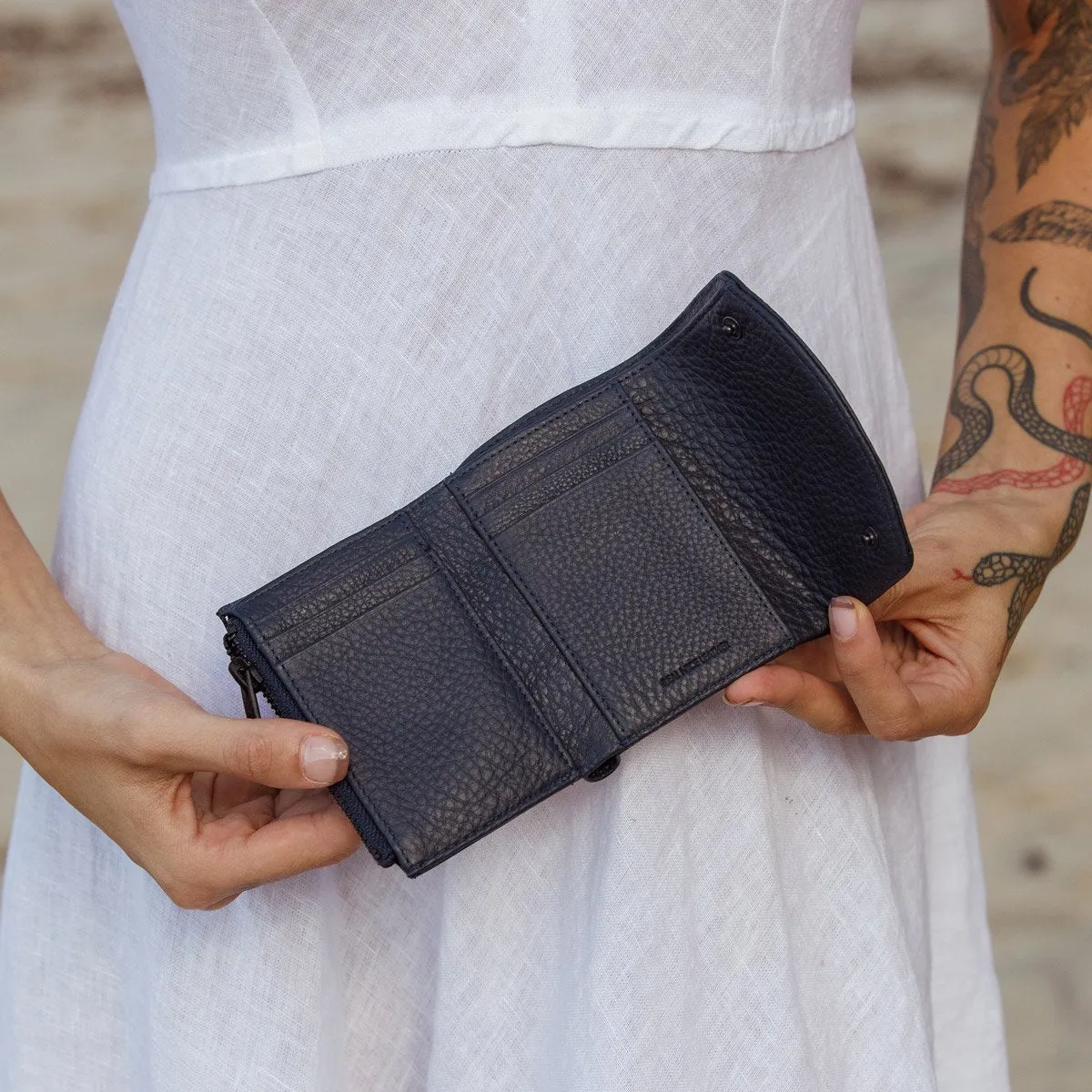 Lucky Sometimes Leather Wallet in Navy Blue