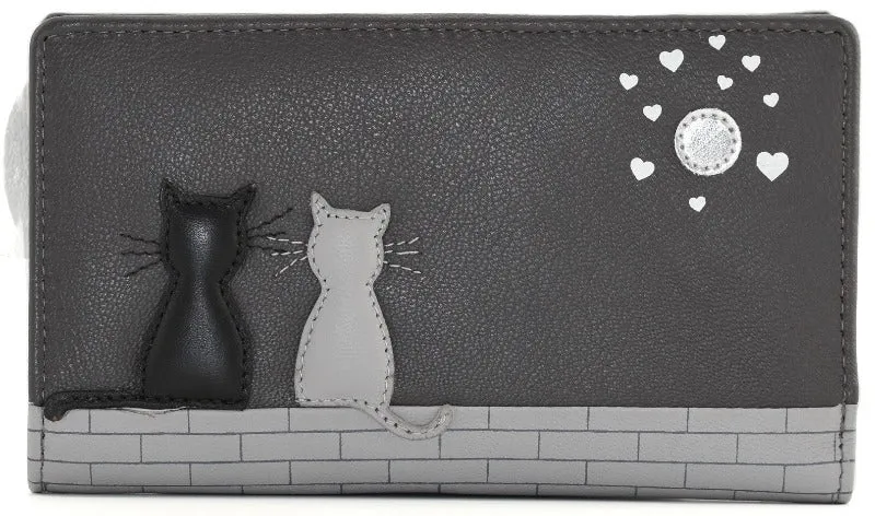 Mala Leather Midnight Cats Medium Bifold Purse Grey