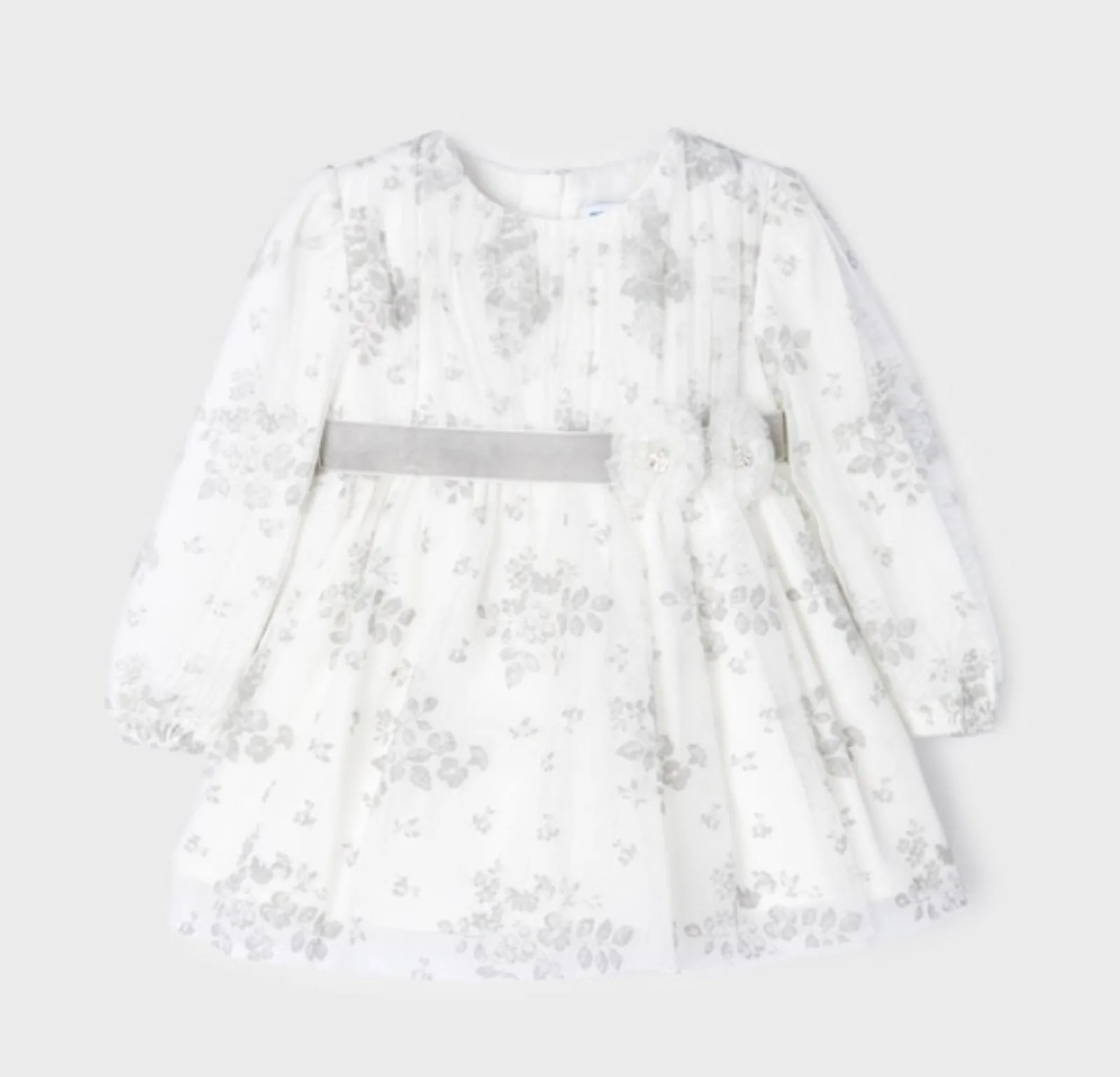 Mayoral Baby Girls Holiday White & Silver Floral Tulle Dress