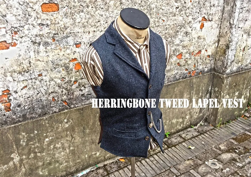 Men's Herringbone Tweed Lapel Vest