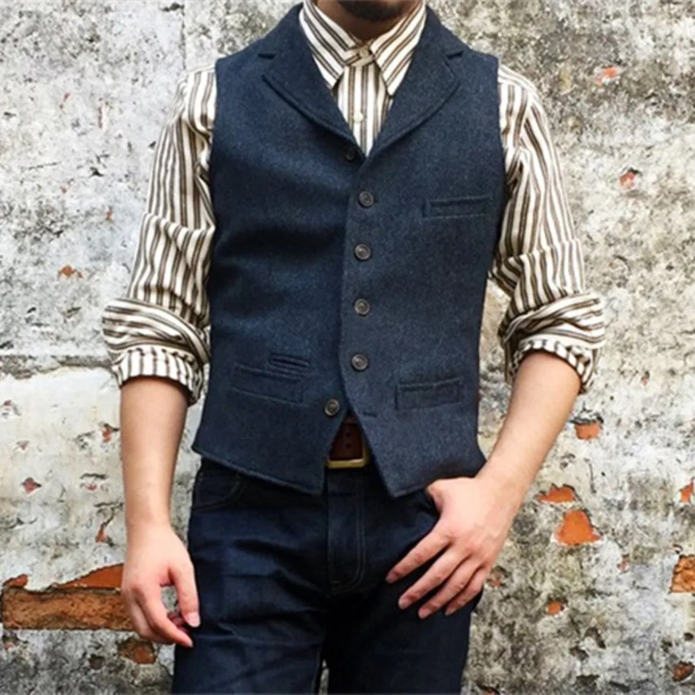 Men's Herringbone Tweed Lapel Vest