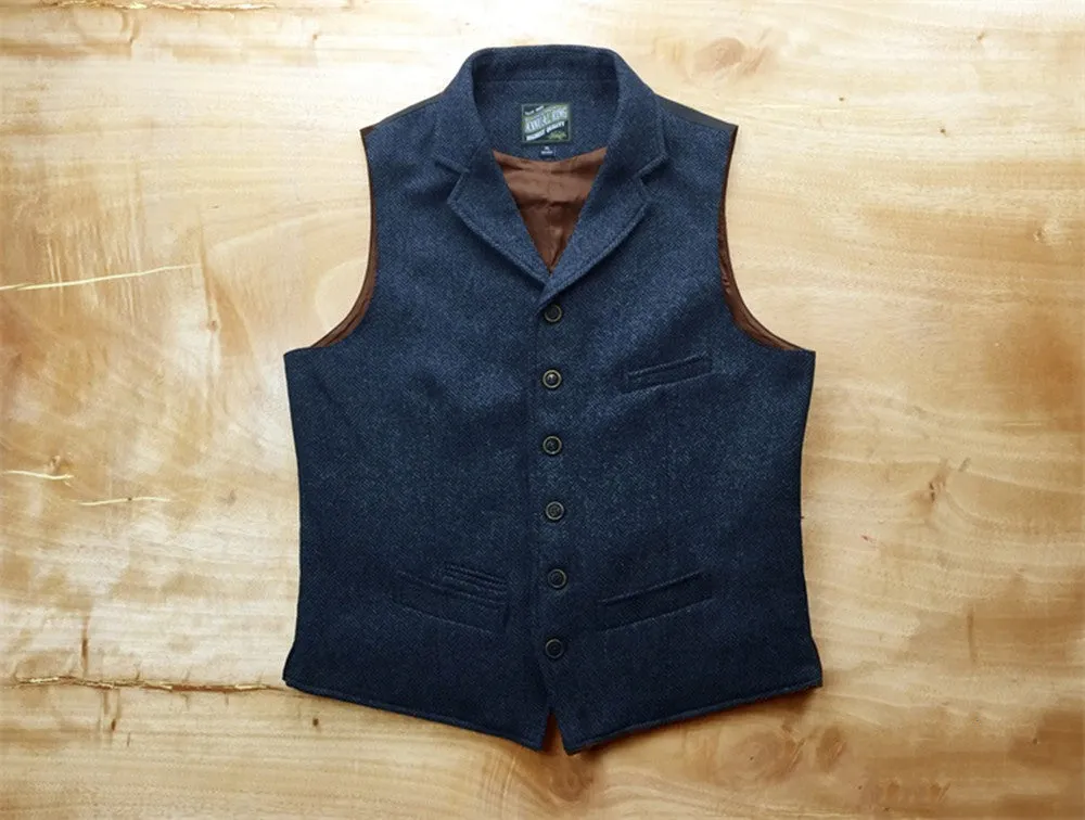 Men's Herringbone Tweed Lapel Vest