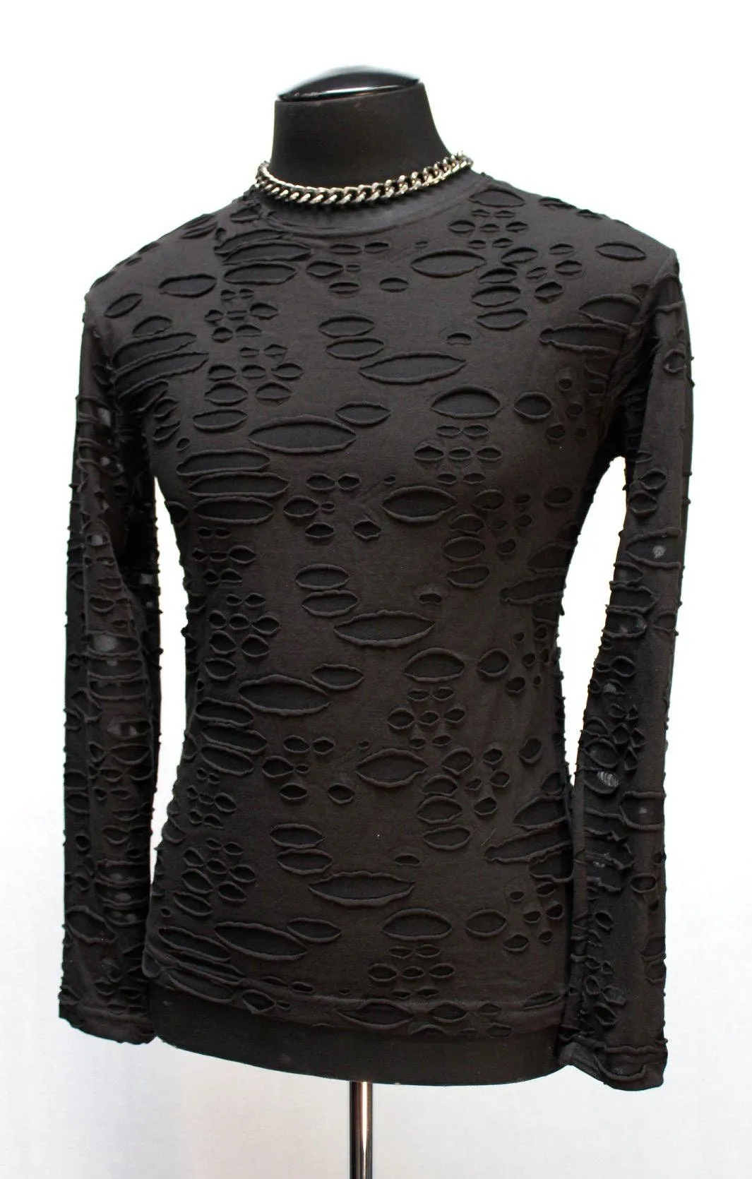 MEN'S LONG SLEEVE TEE - DECAYED FABRIC - BLACK