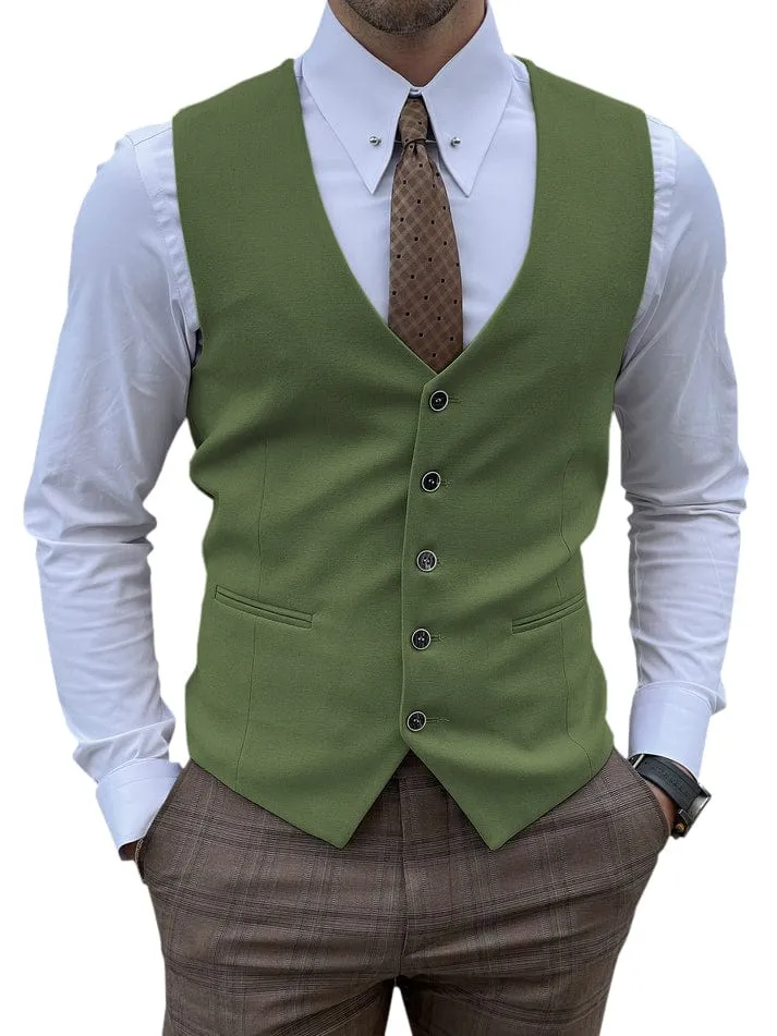 Men's Vest Single Breasted Business Casual V Neck Waistcoat