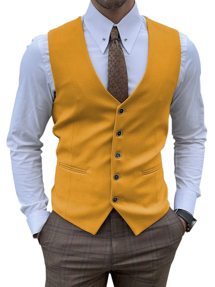 Men's Vest Single Breasted Business Casual V Neck Waistcoat