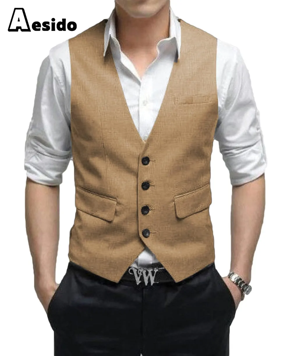 Men's Vest Single Breasted V Neck Waistcoat