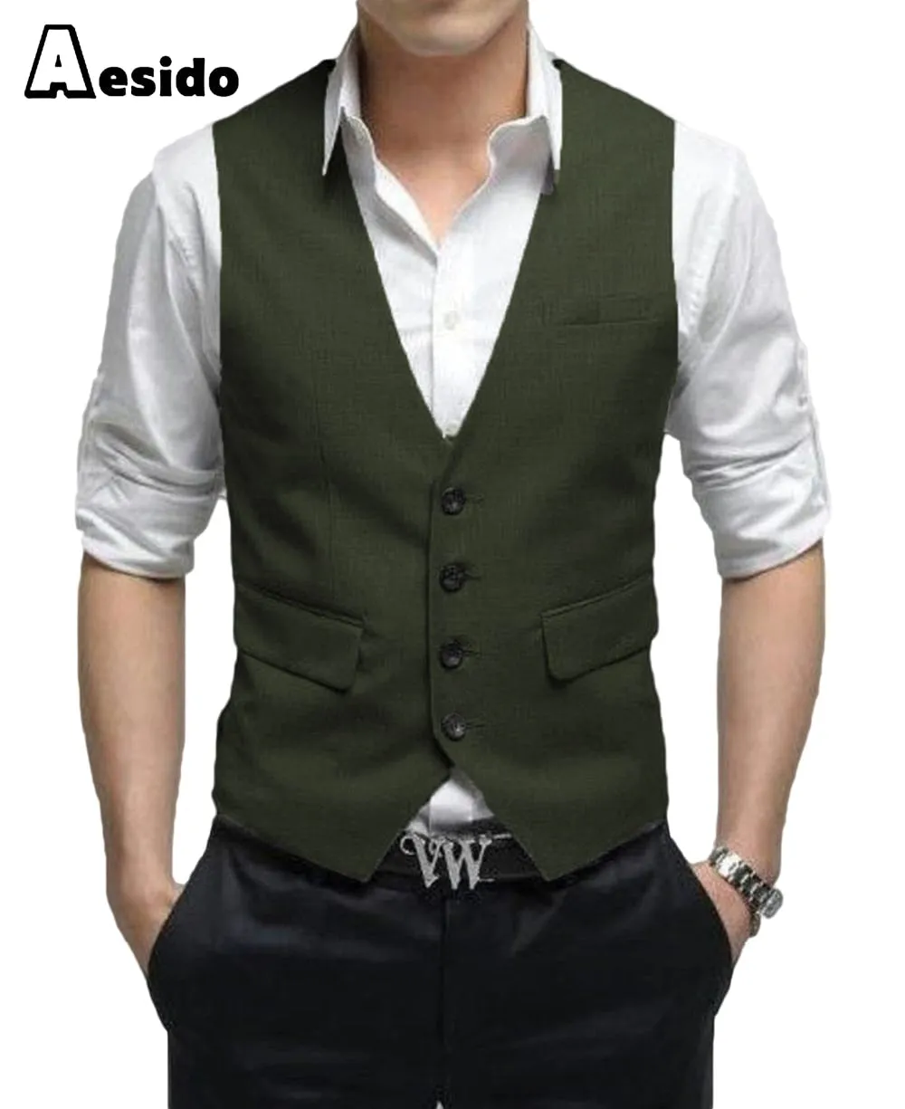 Men's Vest Single Breasted V Neck Waistcoat