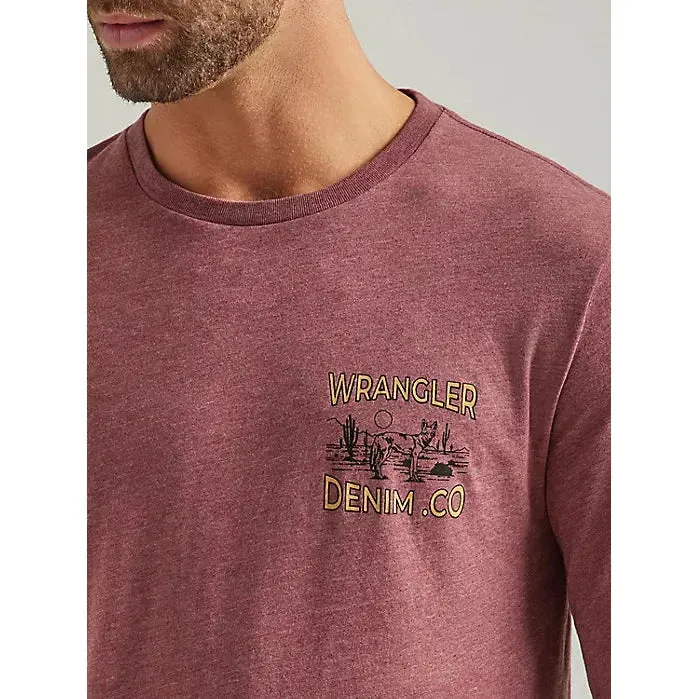 MEN'S WRANGLER LONG SLEEVE COYOTE BACK GRAPHIC T-SHIRT IN BURGUNDY HEATHER