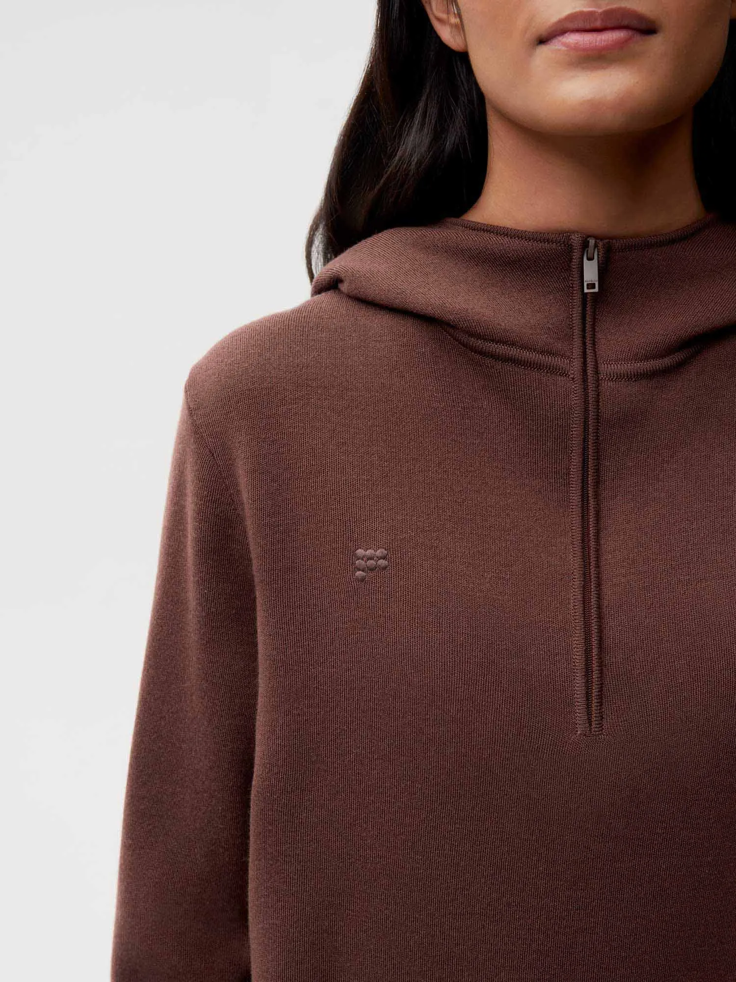 Merino Wool Half Zip Hoodie—chestnut brown