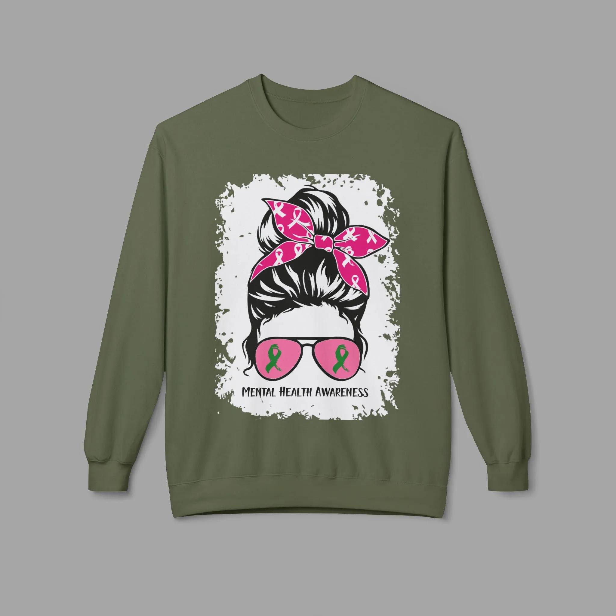 Messy Bun Mom Mental Health Awareness Sunglasses Unisex Heavy Blend Sweat Shirt