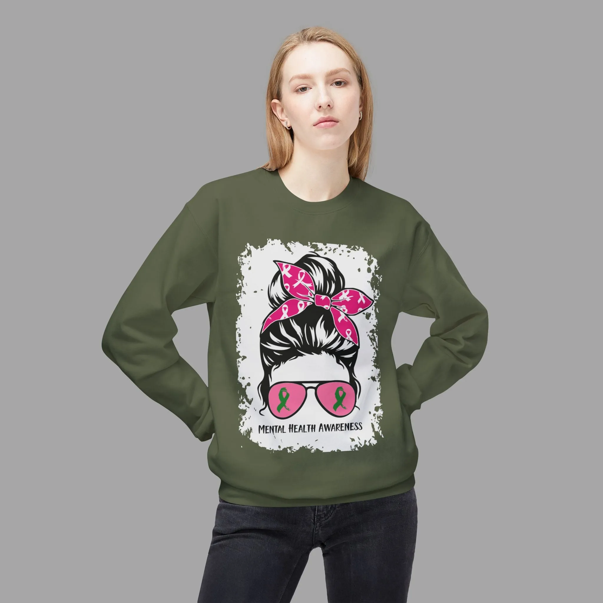 Messy Bun Mom Mental Health Awareness Sunglasses Unisex Heavy Blend Sweat Shirt