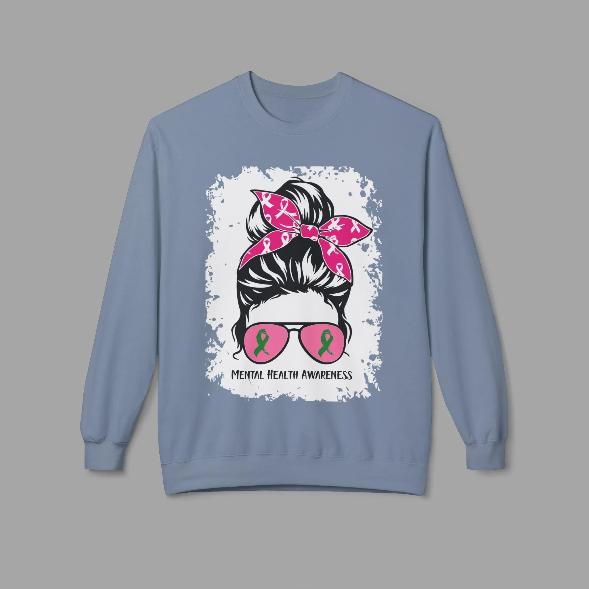 Messy Bun Mom Mental Health Awareness Sunglasses Unisex Heavy Blend Sweat Shirt