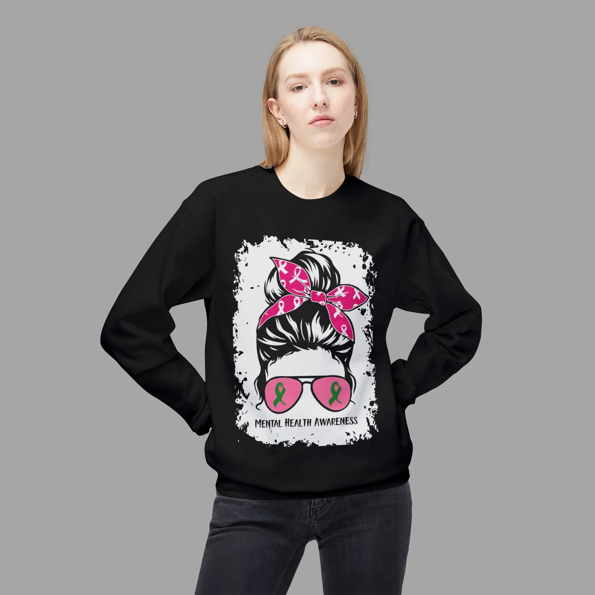 Messy Bun Mom Mental Health Awareness Sunglasses Unisex Heavy Blend Sweat Shirt