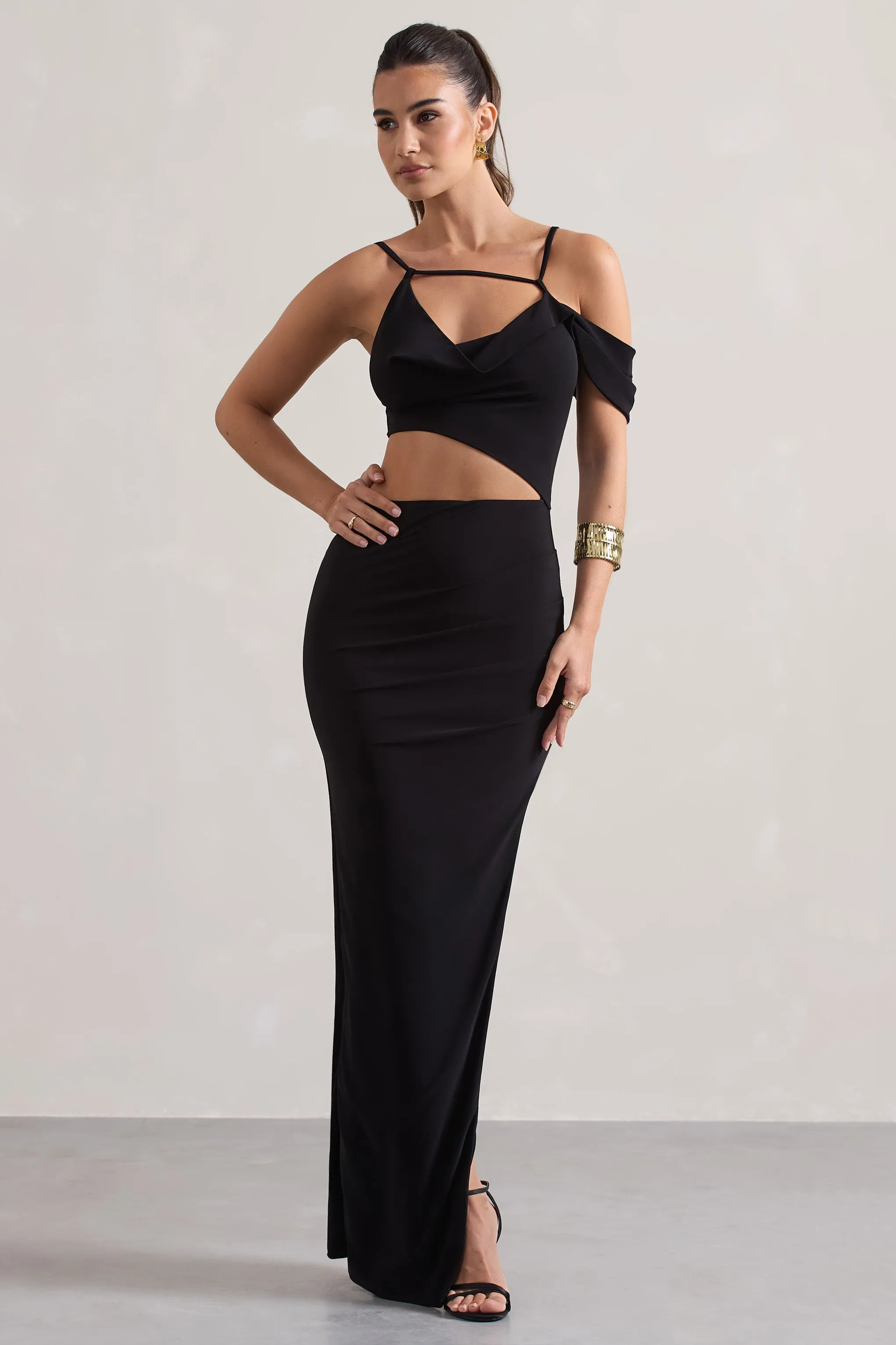 Metallica | Black Strappy Asymmetric Maxi Dress With Cut-Out