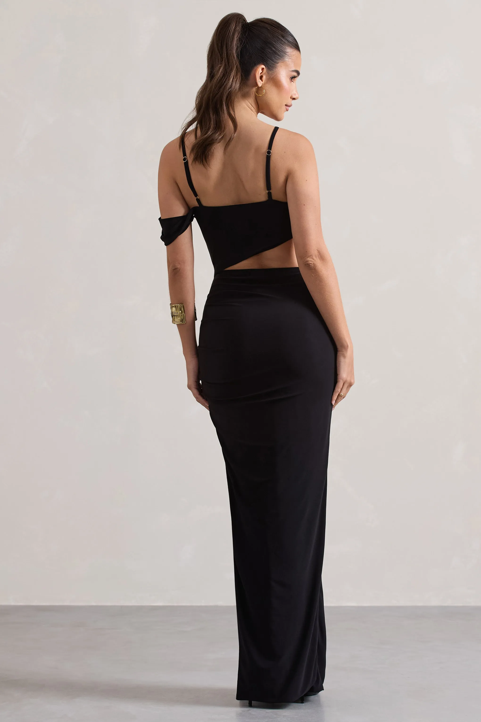 Metallica | Black Strappy Asymmetric Maxi Dress With Cut-Out