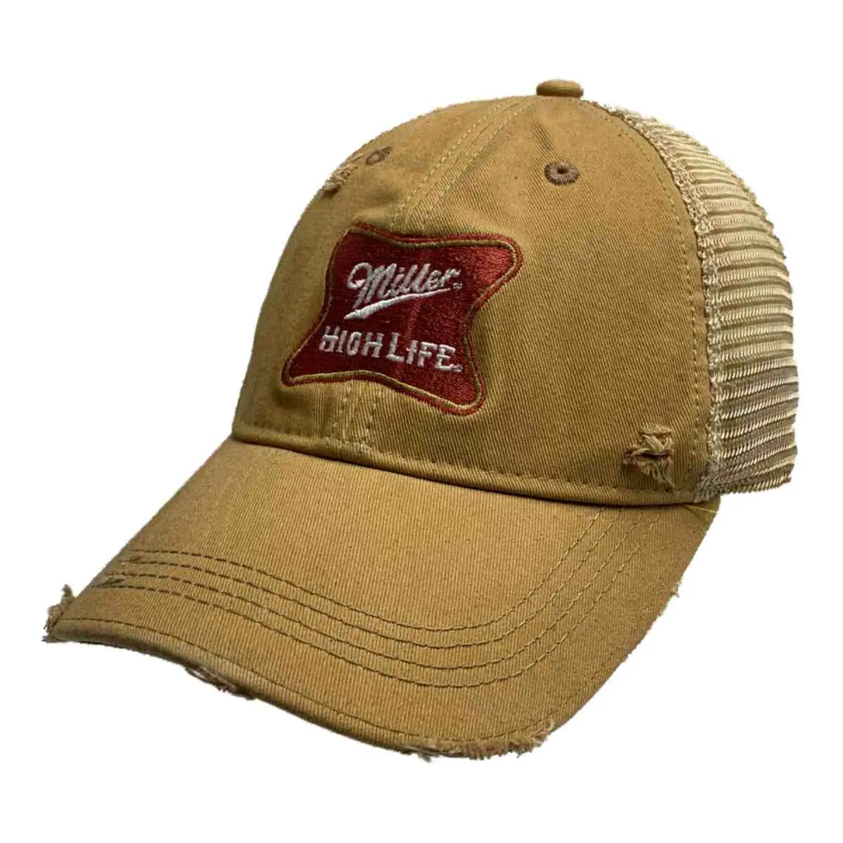 Miller High Life Miller Brewing Co Retro Brand Gold Distressed Mesh Adj Hat Cap