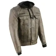 Milwaukee Leather MLM1538 Men's Distressed Brown Leather ‘Utility Pocket’ Vented Jacket with Removable Hoodie