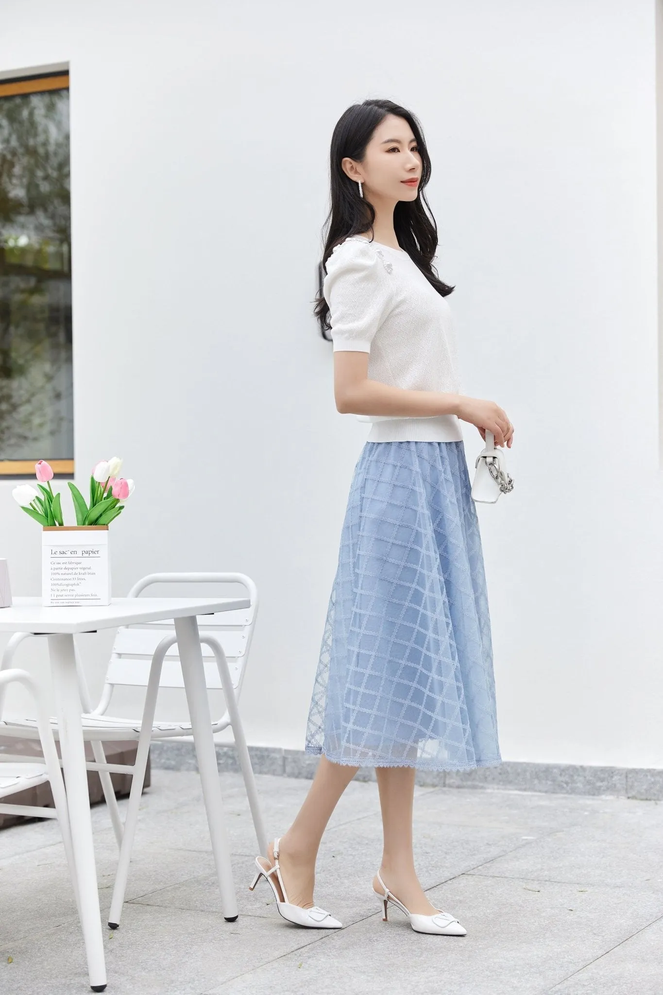 Mist Blue A Shape Mesh Skirt