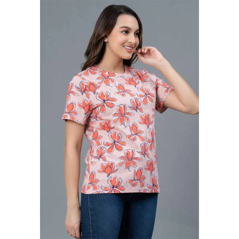 Mode by RedTape Casual Printed Cotton T-Shirt for Women | Casual Multi-color Round Neck Cotton T-Shirt