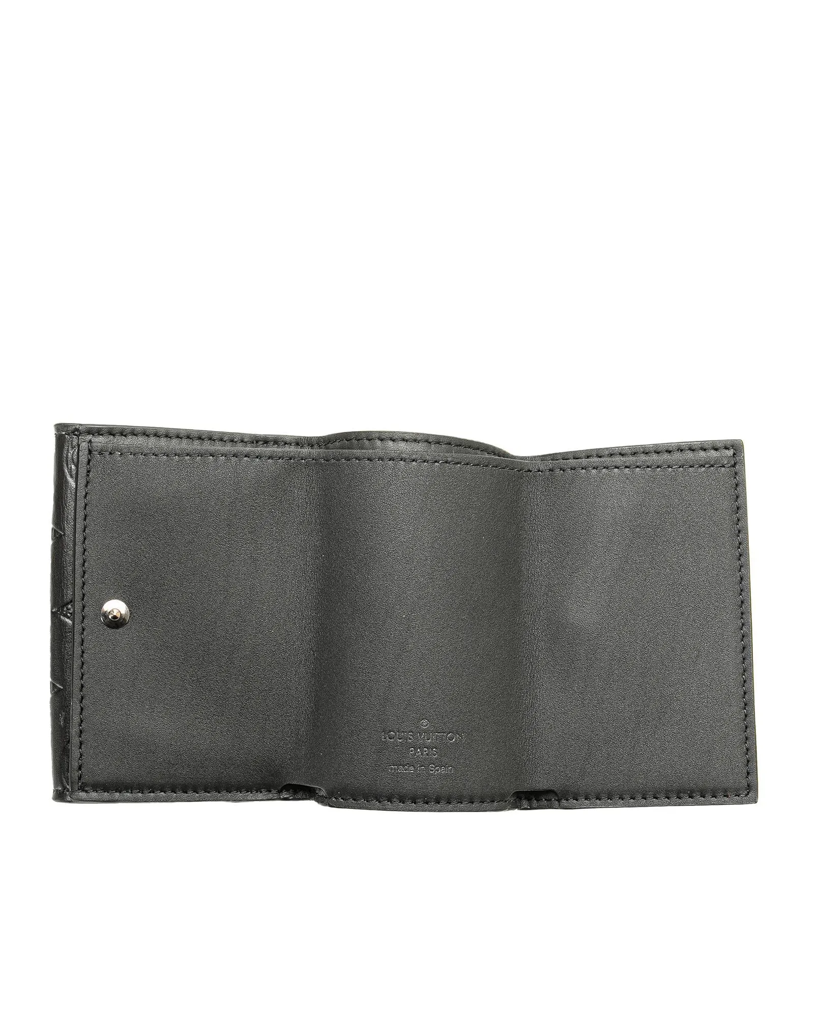 Monogram Leather Compact Wallet with Snap Closures and Interior Slip Pockets