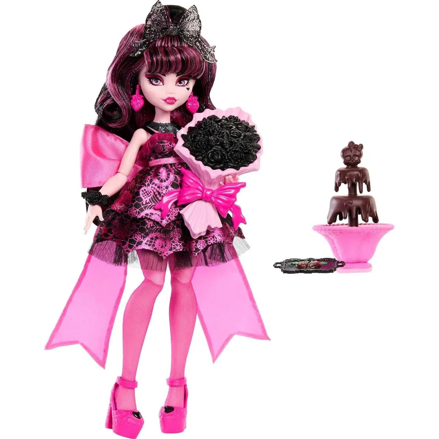 Monster High Doll, Draculaura in Monster Ball Party Dress with Themed Accessories Including Chocolate Fountain