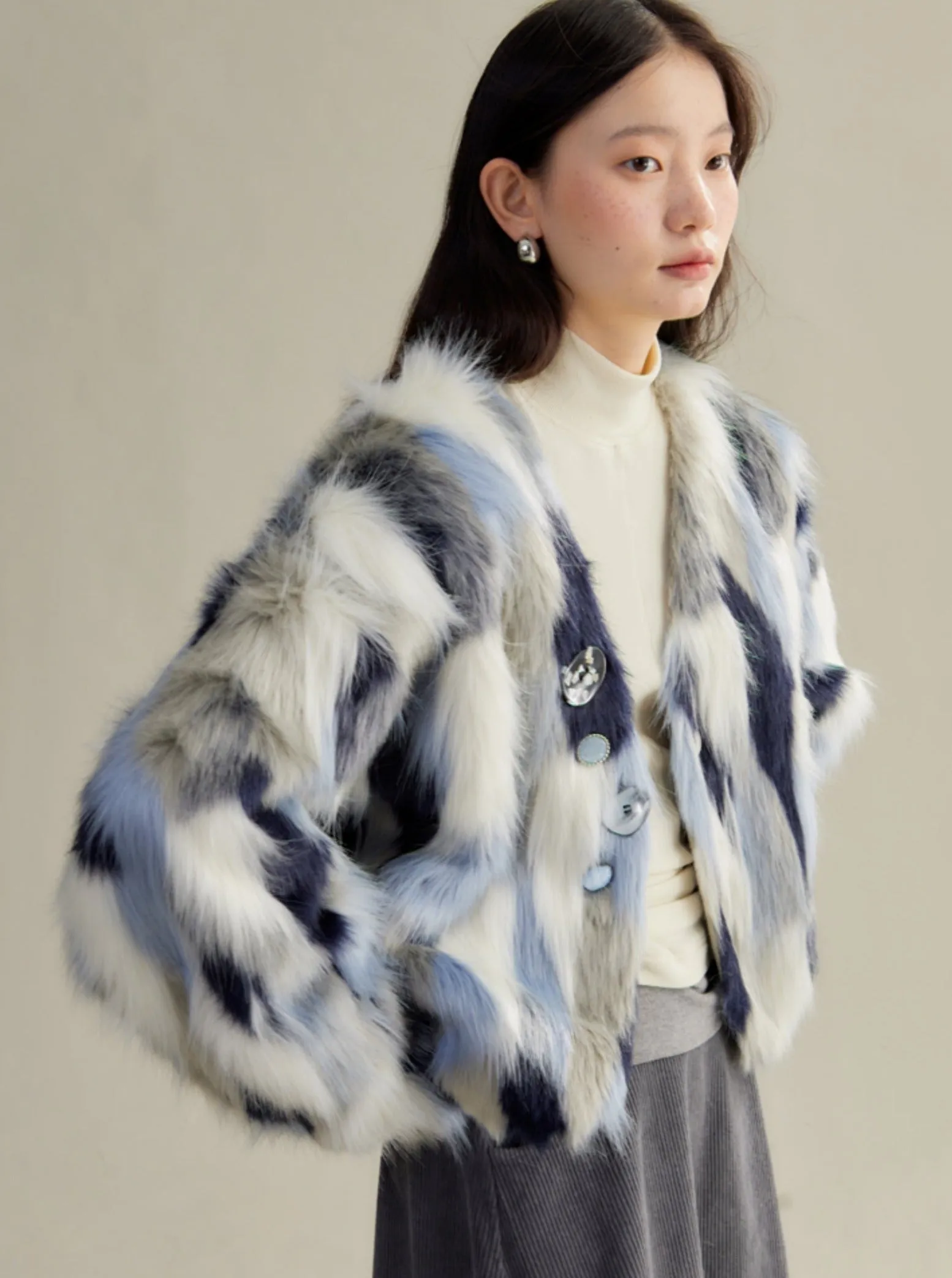 Multi-Colored Faux Fur Statement Coat