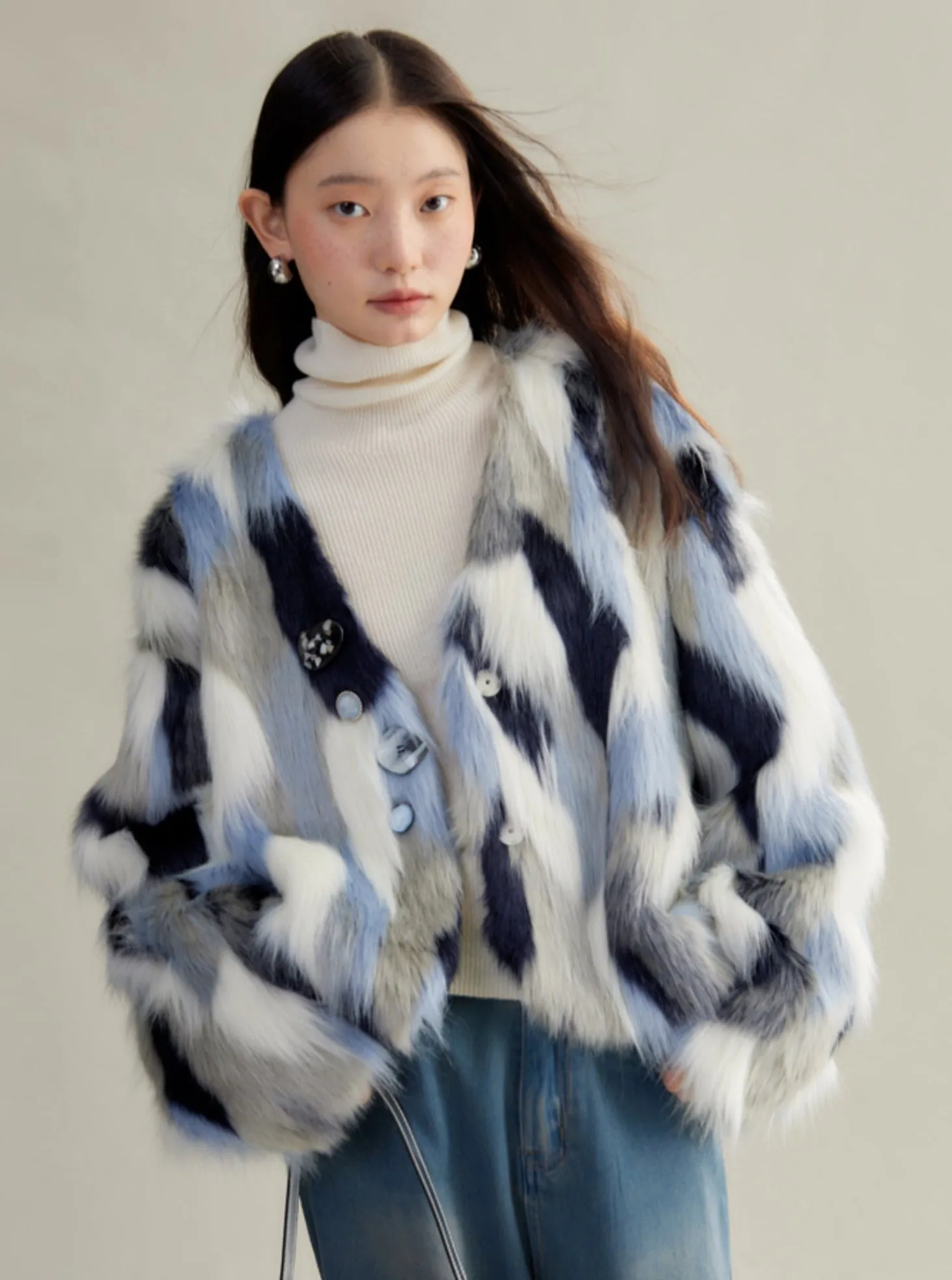 Multi-Colored Faux Fur Statement Coat