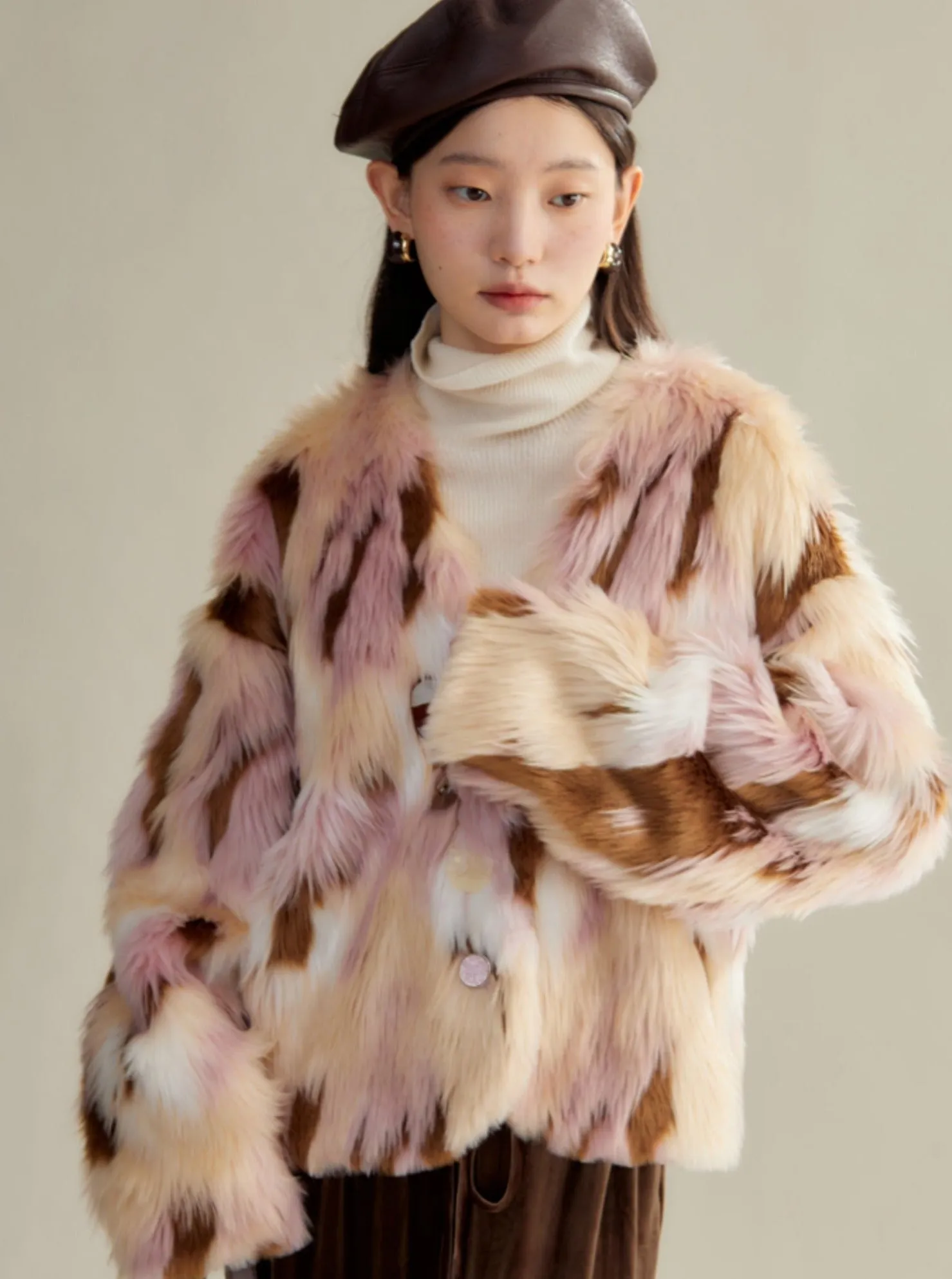 Multi-Colored Faux Fur Statement Coat