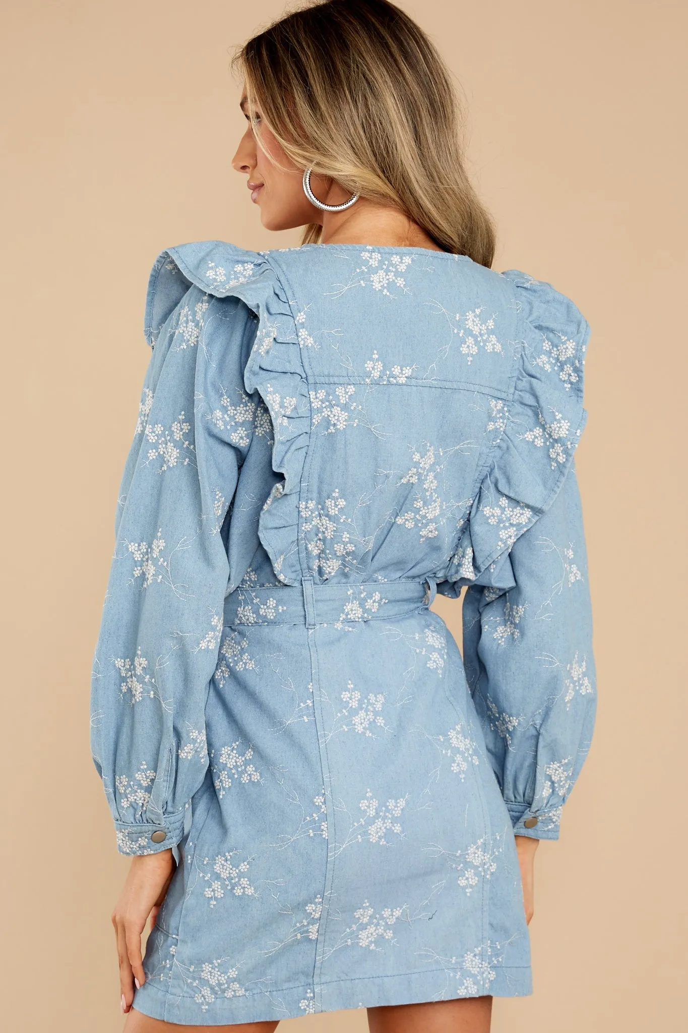 My Lucky Star Floral Embroidered Denim Dress