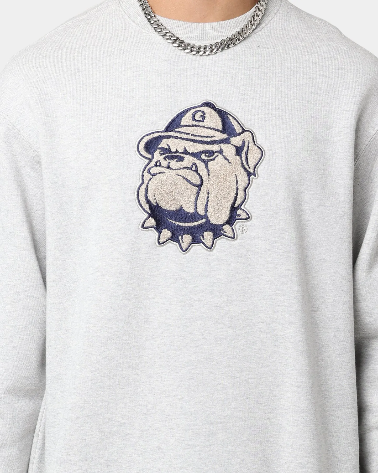 National Collegiate Athletic Association Georgetown Hoyas Team Logo Chenille Crewneck Grey Marle