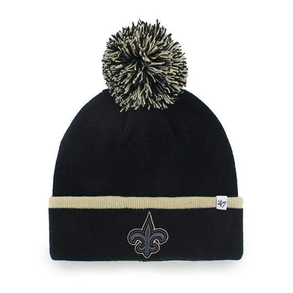 New Orleans Saints 47 Brand Black Gold Baraka Knit Cuff Poofball Beanie Hat Cap