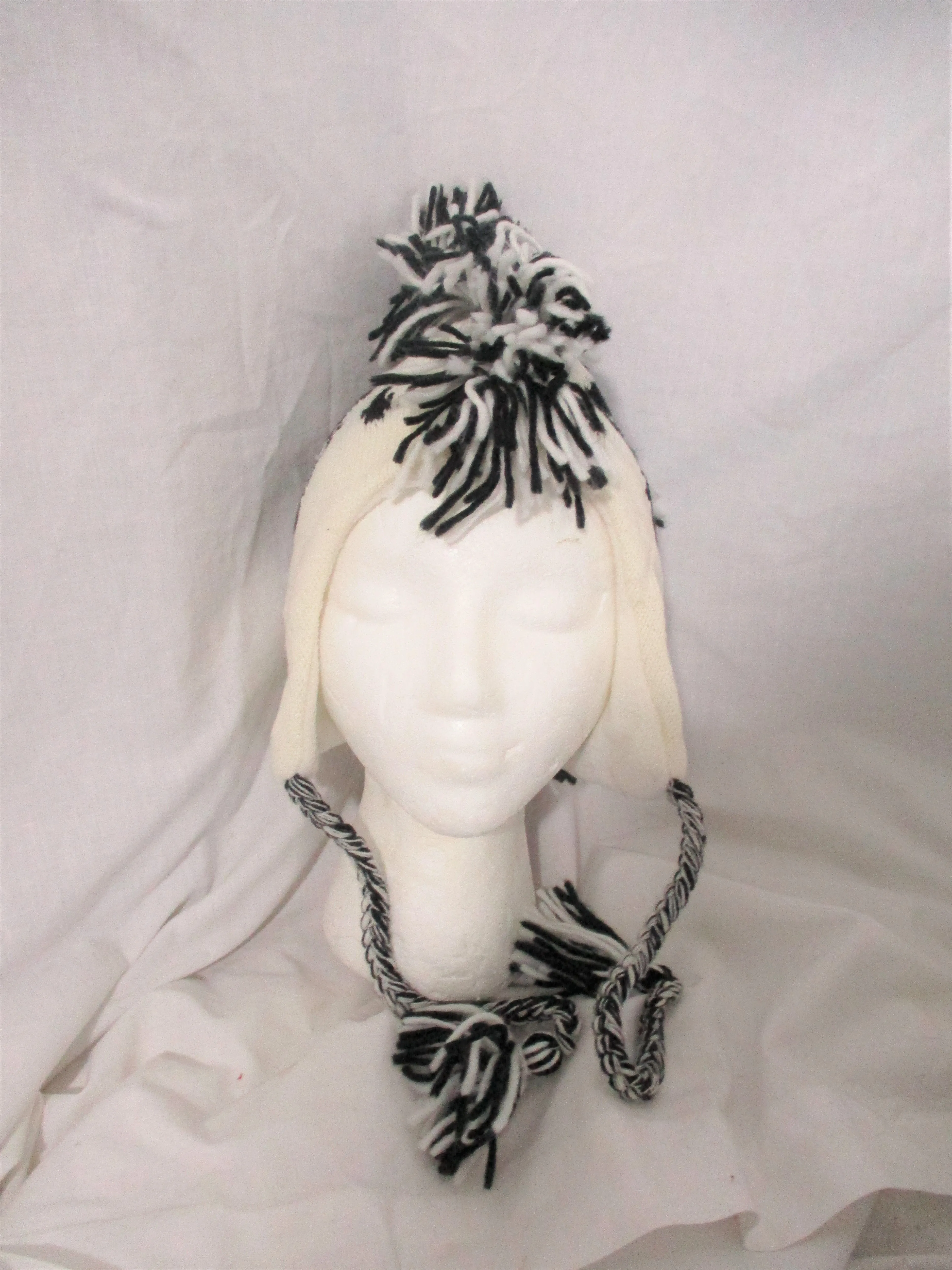 NEW SKULL Knit Ear Flap HAT Cap Beanie Ethnic MOHAWK SKULL WHITE BLACK