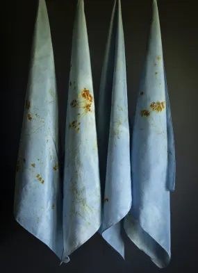 Original Eco-Print Silk Scarf 20 x 20" {Indigo Coreopsis}