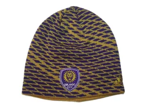 Orlando City SC Adidas Gold & Purple Patterned Acrylic Knit Skull Beanie Hat Cap