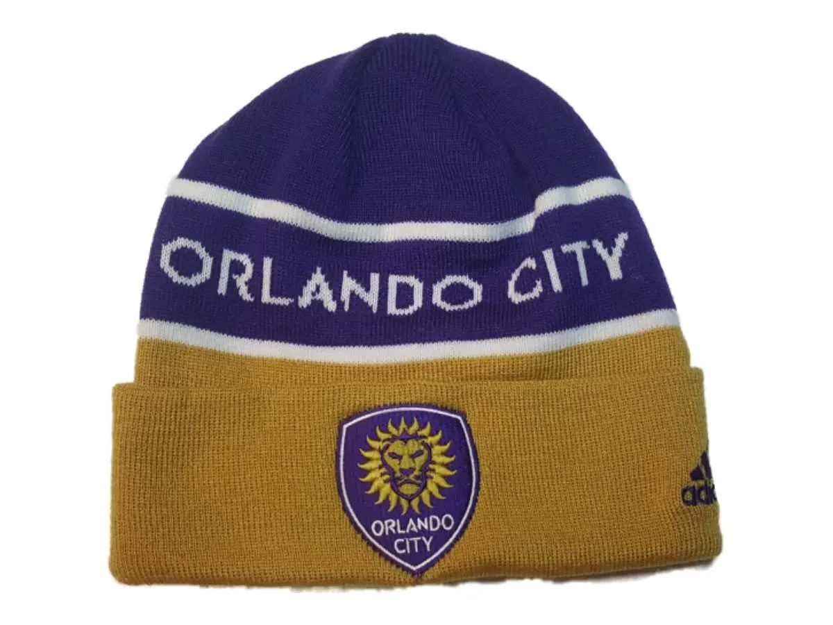 Orlando City SC Adidas Purple & Gold Acrylic Knit Cuffed Skull Beanie Hat Cap