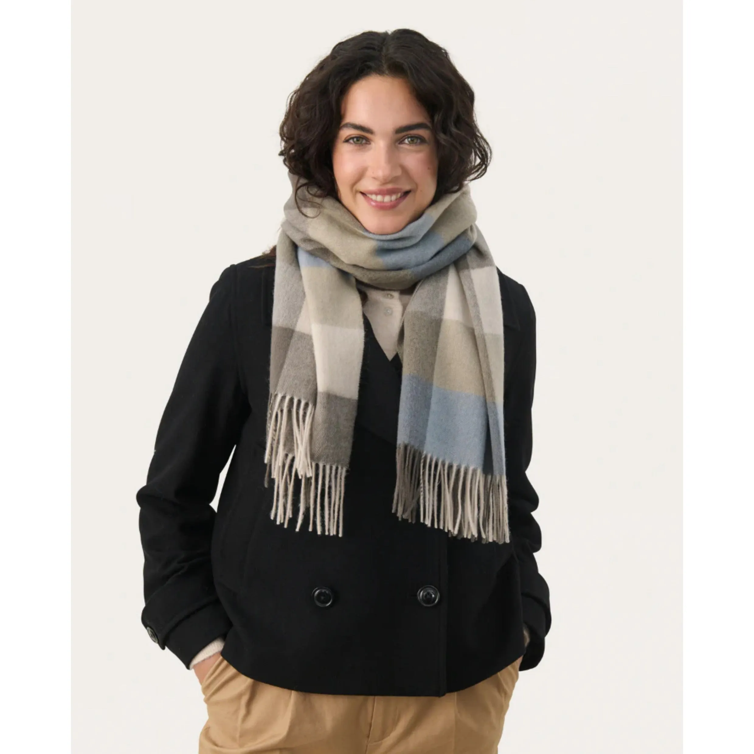 Part Two Kitha Wool Scarf in Smokey Olive Check 30308757