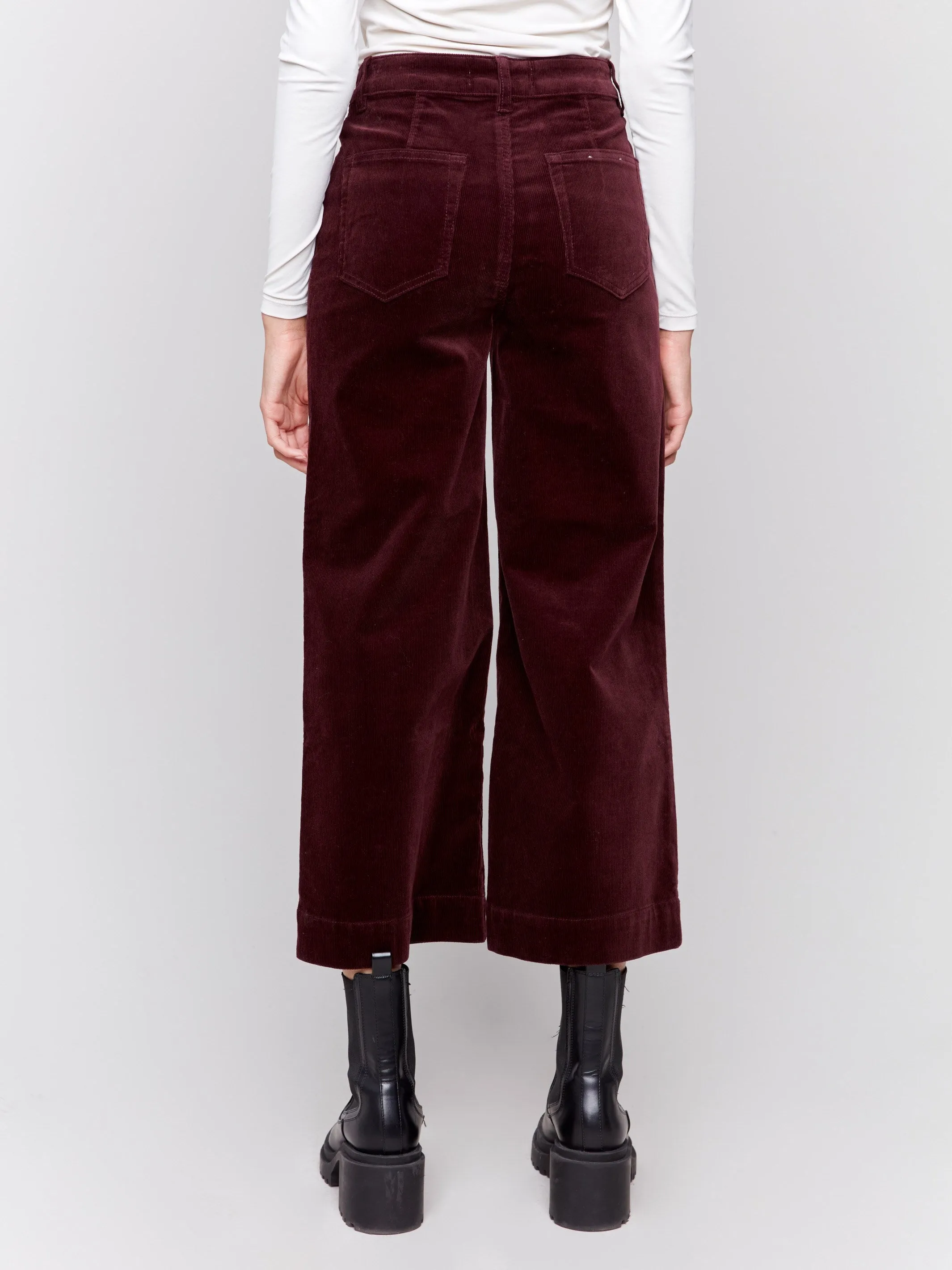 Patch Pocket Corduroy Flare Pants - Plum