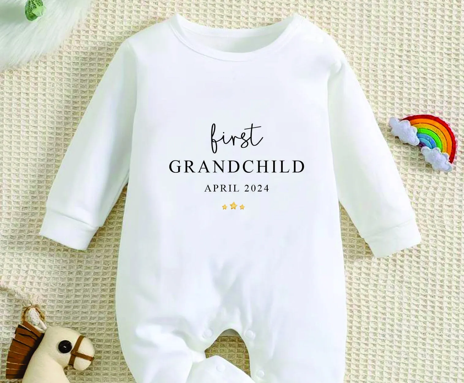 Personalised first grandchild Vest or Rompersuit - New Grandchild outfit, Pregnancy announcement