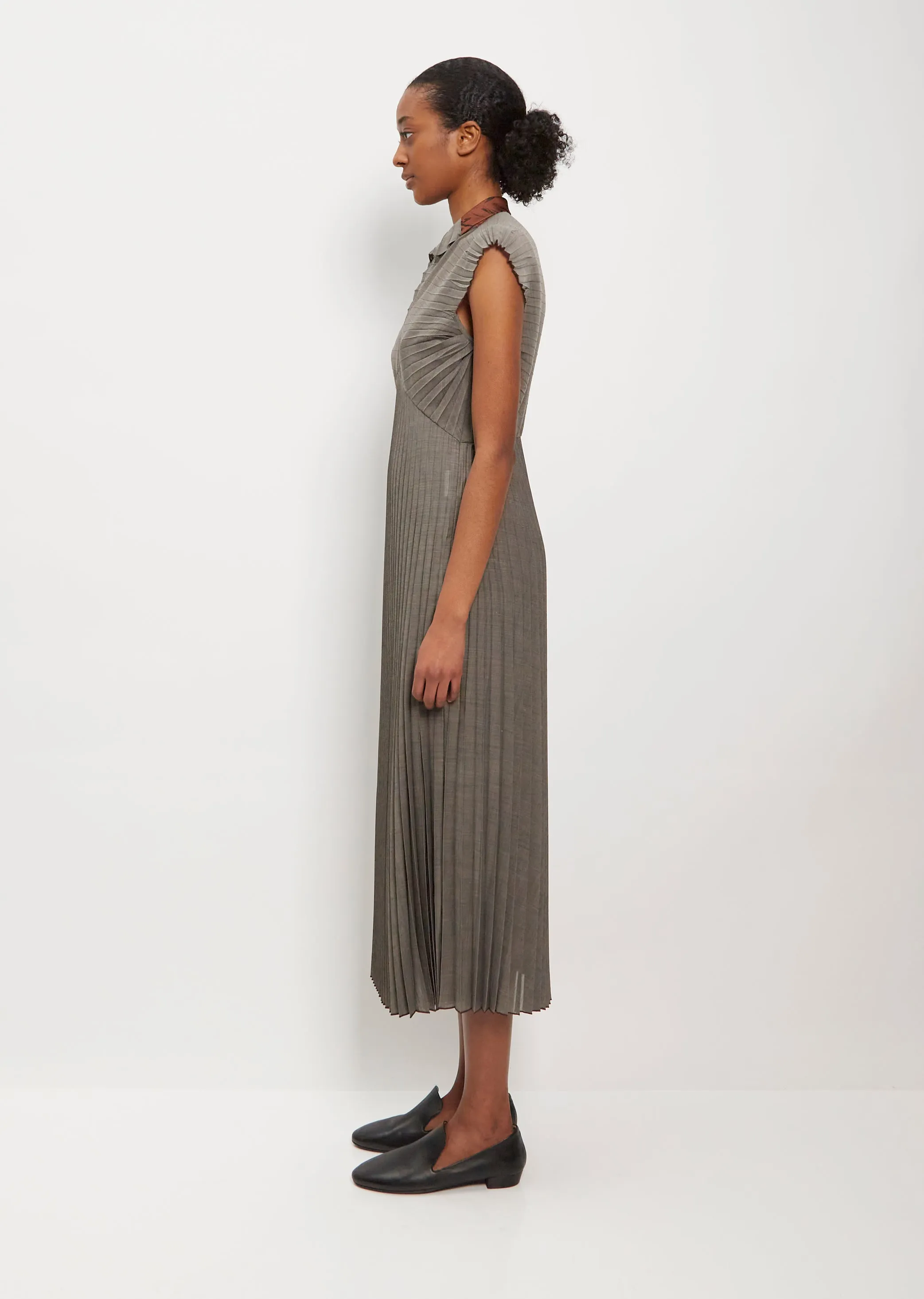 Pleated Sleeveless Dress — Charcoal