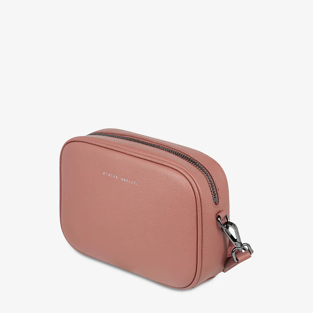 Plunder Leather Bag with Webbed Strap in Dusty Rose