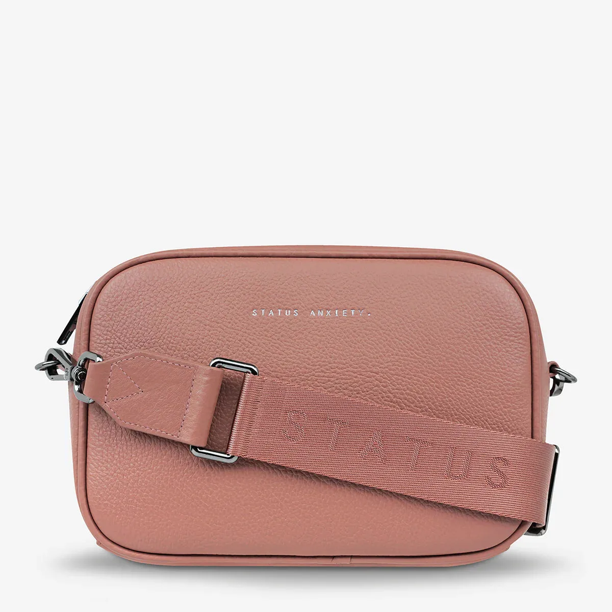 Plunder Leather Bag with Webbed Strap in Dusty Rose