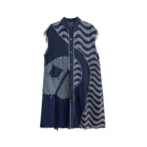 Pre Order:  Asymmetrical Patchwork Denim Sleeveless Dress