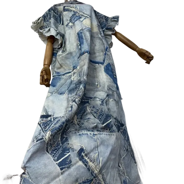 Pre Order:  Denim Patchwork Print Kaftan Dress - WINI