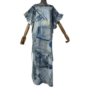 Pre Order:  Denim Patchwork Print Kaftan Dress - WINI