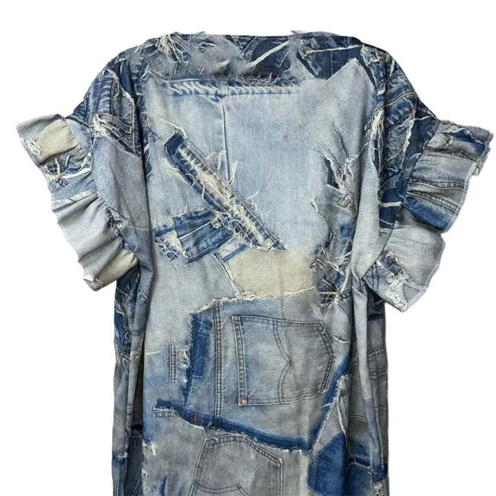 Pre Order:  Denim Patchwork Print Kaftan Dress - WINI